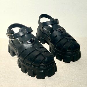 Prada black rubber monolith chunky fisherman lug sole sandals size 7